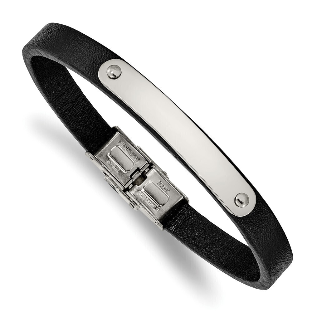 Kazi Luxury Stainless Steel Polished Leather 8.5in ID Bracelet